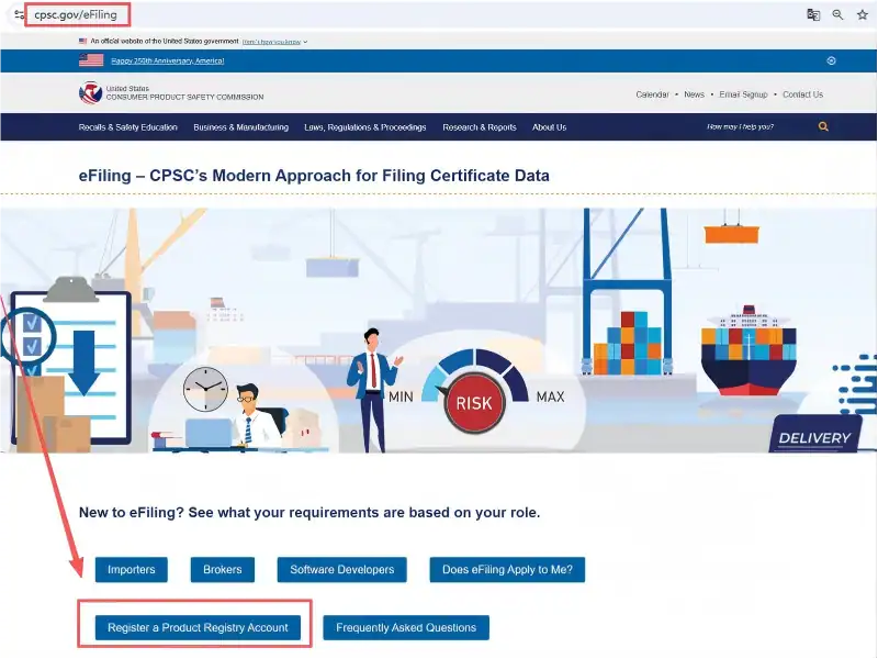 CPSC eFiling registration Step 1