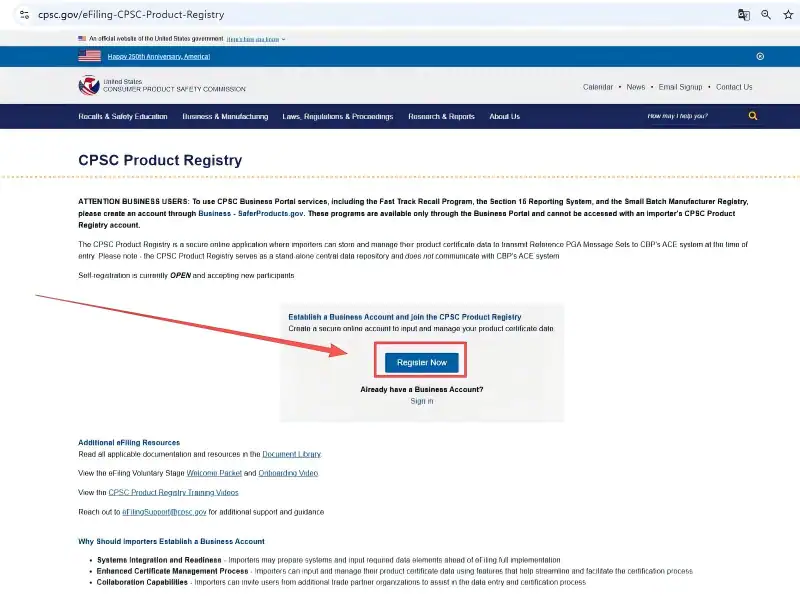 CPSC eFiling registration Step 2