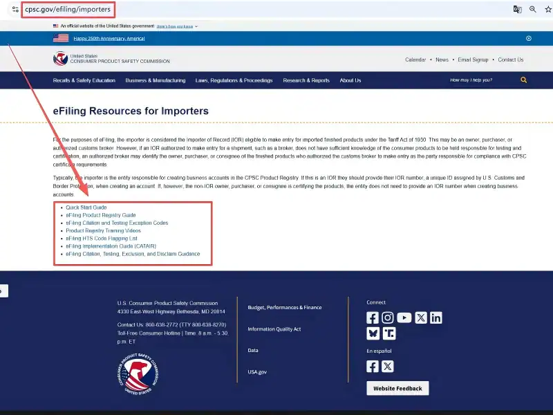 CPSC eFiling resources page