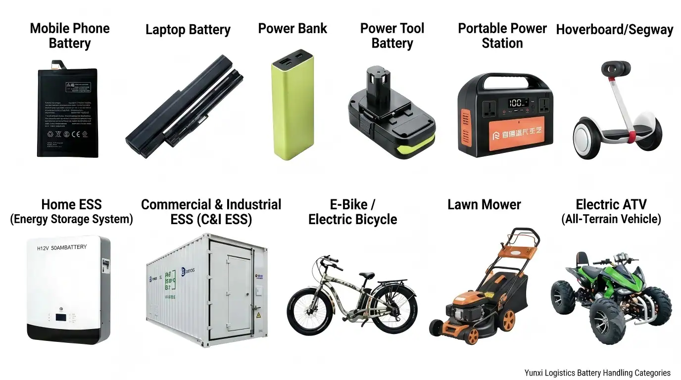 Lithium battery shipping categories illustration
